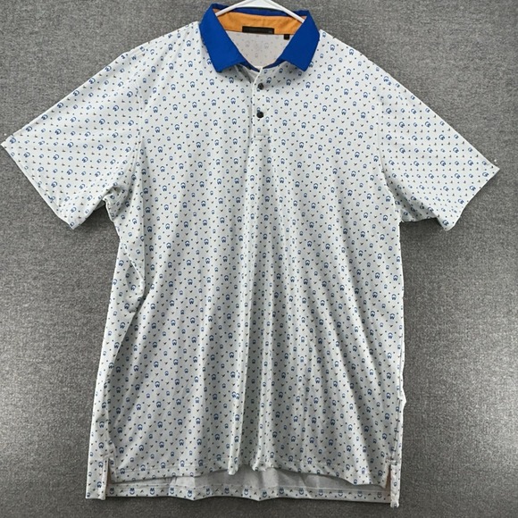 Greyson Golf Polo Shirt Men Size XXL White All Over Print Workday Short Sleeve - Picture 1 of 8